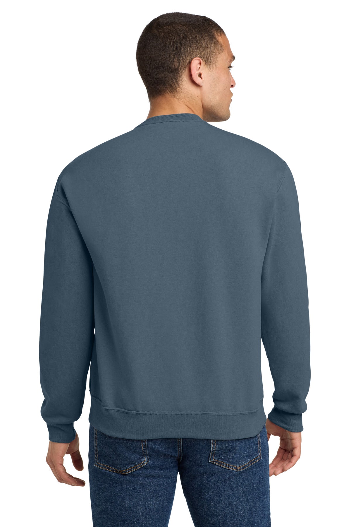 Rear View of Denim Jerzees - NuBlend Crewneck Sweatshirt. 562M plain