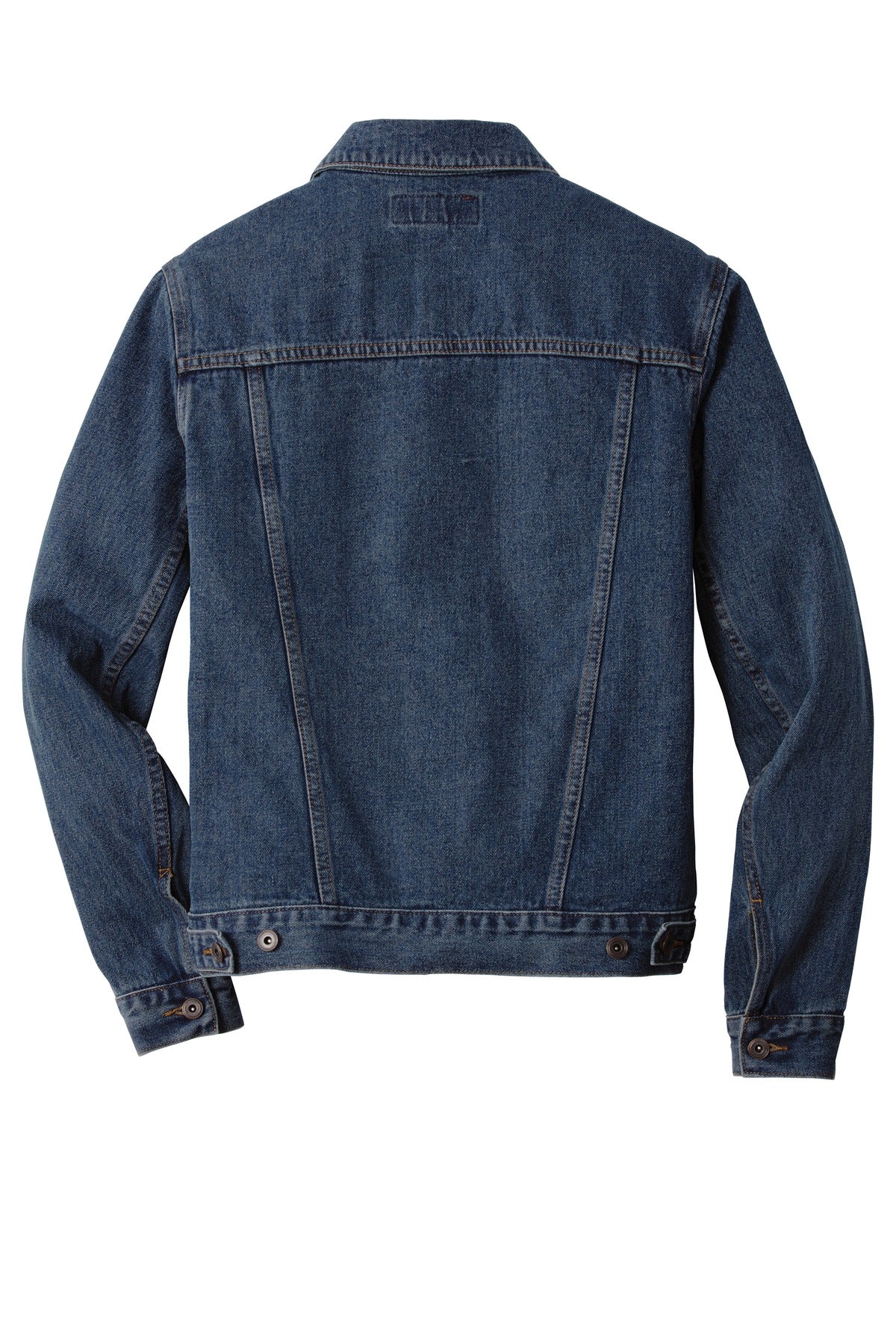 Rear View of Denim Port Authority Denim Jacket. J7620 plain