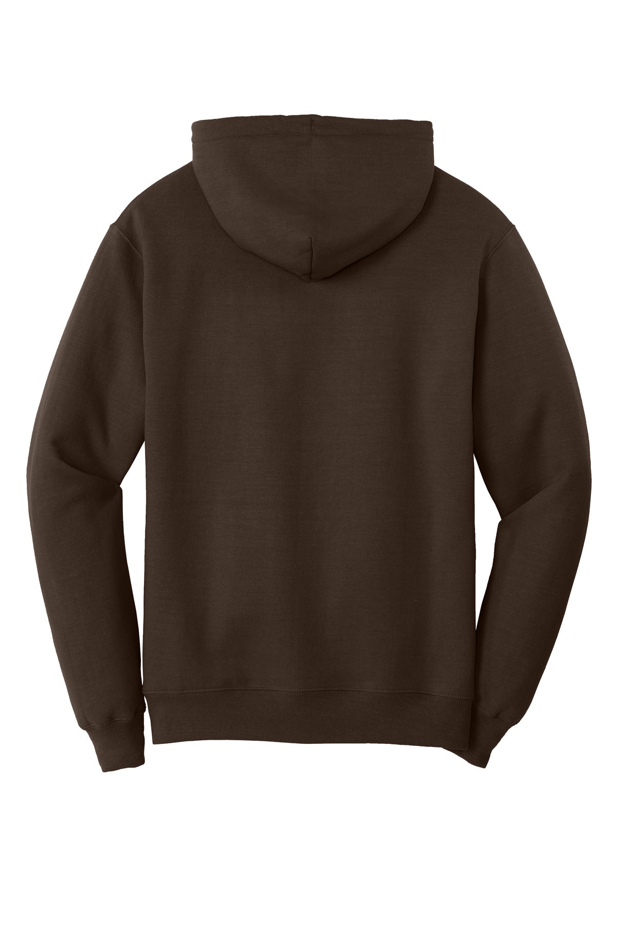 Rear View of Dk Choc Brown Port & Co Core Fleece Pullover Hooded Sweatshirt. PC78H