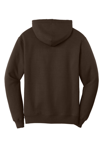 Rear View of Dk Choc Brown Port & Co Core Fleece Pullover Hooded Sweatshirt. PC78H