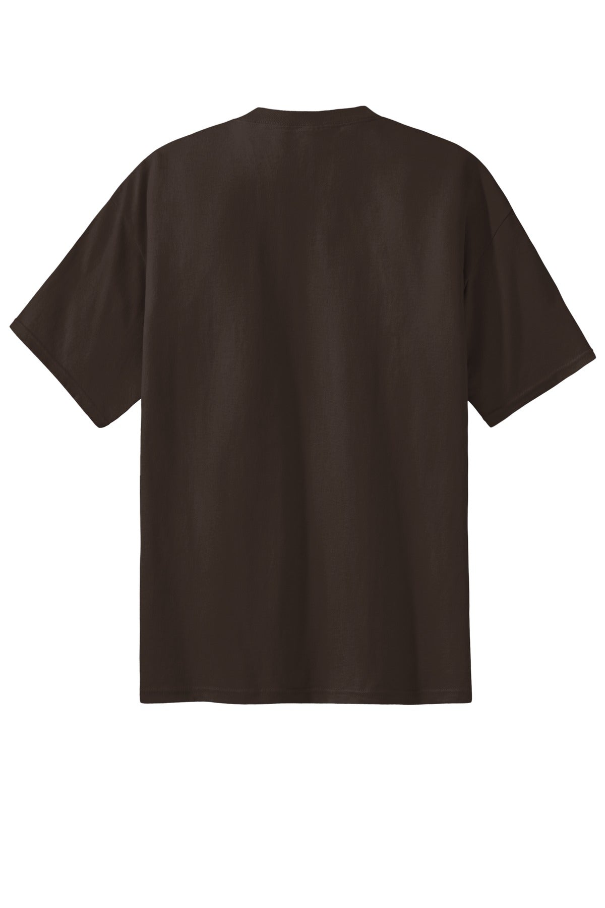Rear View of Dk Choc. Brown Port & Co Essential Tee. PC61 plain