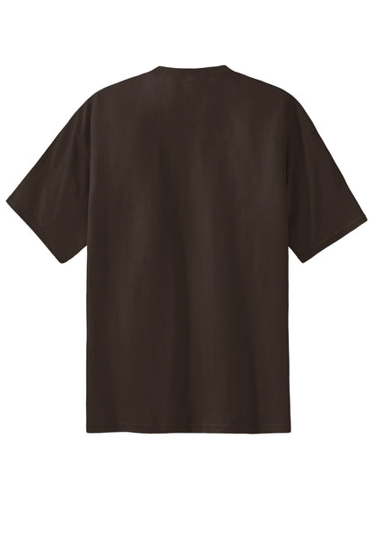 Rear View of Dk Choc. Brown Port & Co Essential Tee. PC61 plain