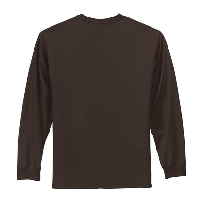 Rear View of Dk Choc Brown Port & Co Long Sleeve Essential Tee. PC61LS plain