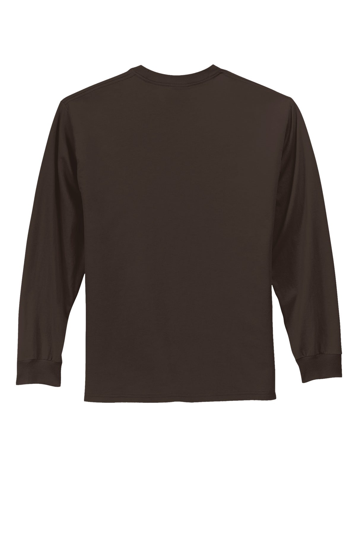 Rear View of Dk Choc Brown Port & Co Long Sleeve Essential Tee. PC61LS plain