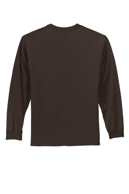 Rear View of Dk Choc Brown Port & Co Long Sleeve Essential Tee. PC61LS plain