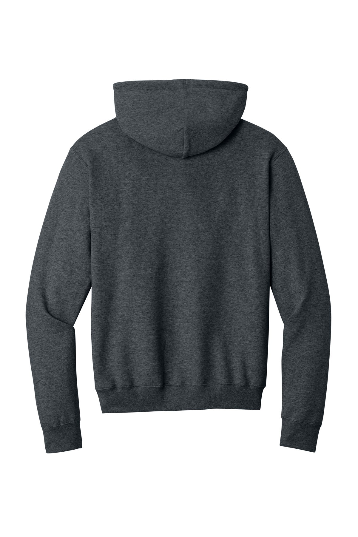 Rear View of Dk Hthr Grey Port & Co Core Fleece Pullover Hooded Sweatshirt. PC78H plain