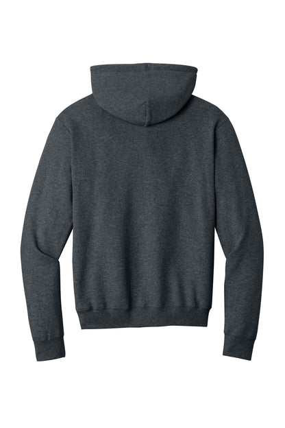 Rear View of Dk Hthr Grey Port & Co Core Fleece Pullover Hooded Sweatshirt. PC78H plain