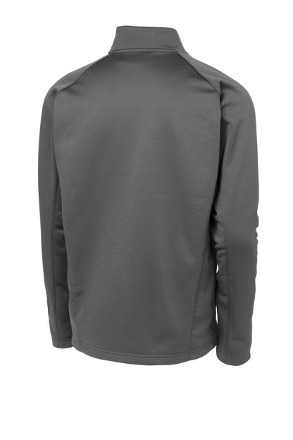 Rear View of Dk Smk Gry/Blk Sport-Tek Sport-Wick Fleece 1/4-Zip Pullover. F243 plain