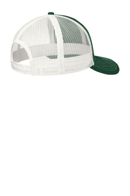 Rear View of DkGreen/Wh Port Authority Snapback Trucker Cap. C402 plain