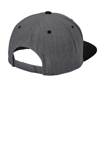 Rear View of DkHtGy/Blk Sport-Tek YP Classics Flat Bill Snapback Cap. STC19 plain