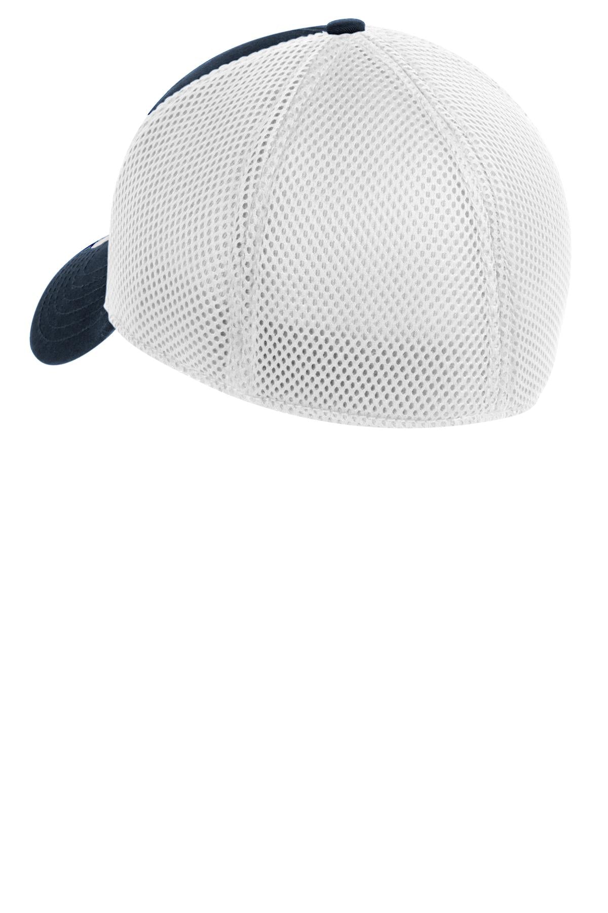 Rear View of Dp Navy/White New Era - Stretch Mesh Cap. NE1020 plain
