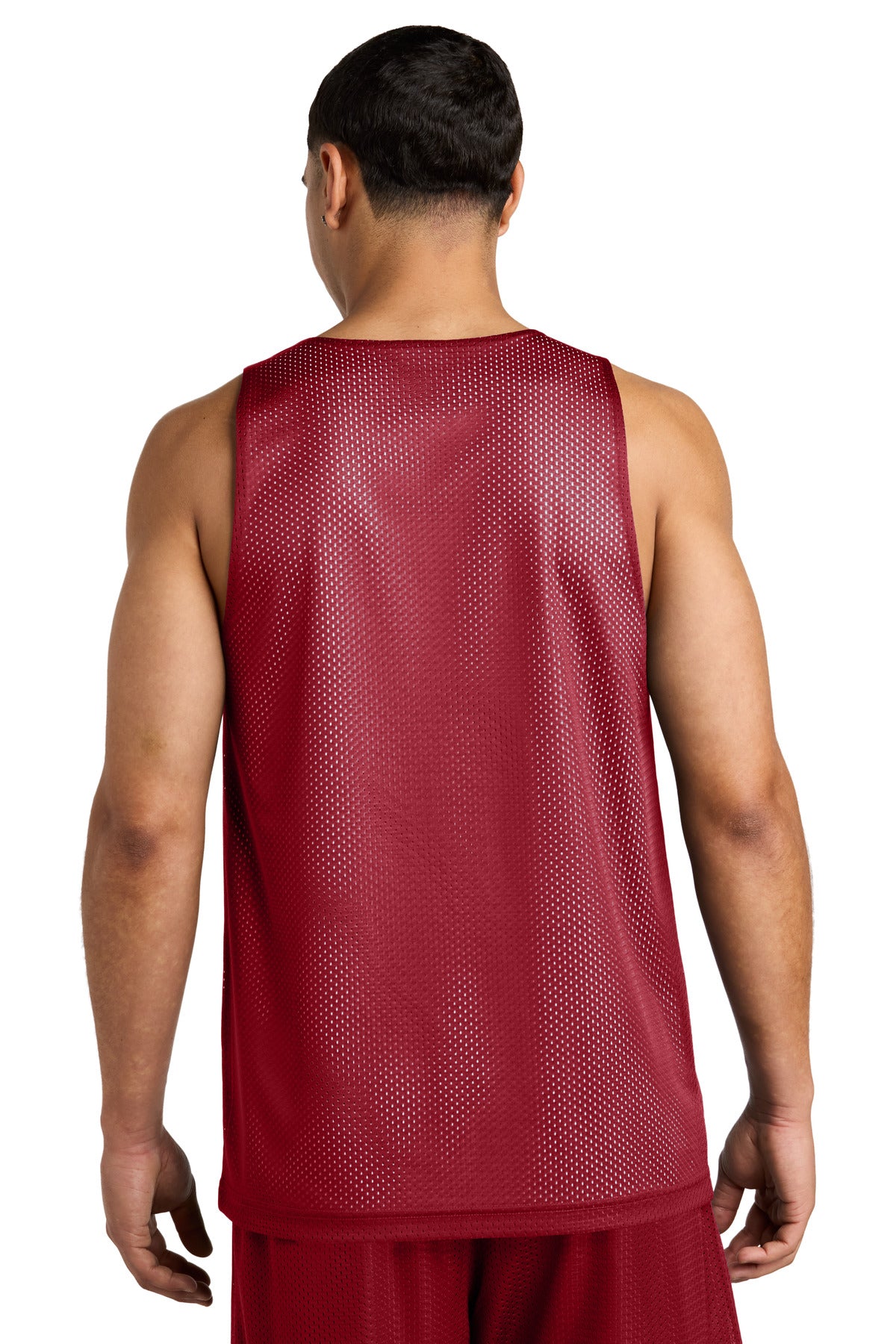 Rear View of DpRd/Wht Sport-Tek PosiCharge Reversible Mesh Tank ST5000 plain