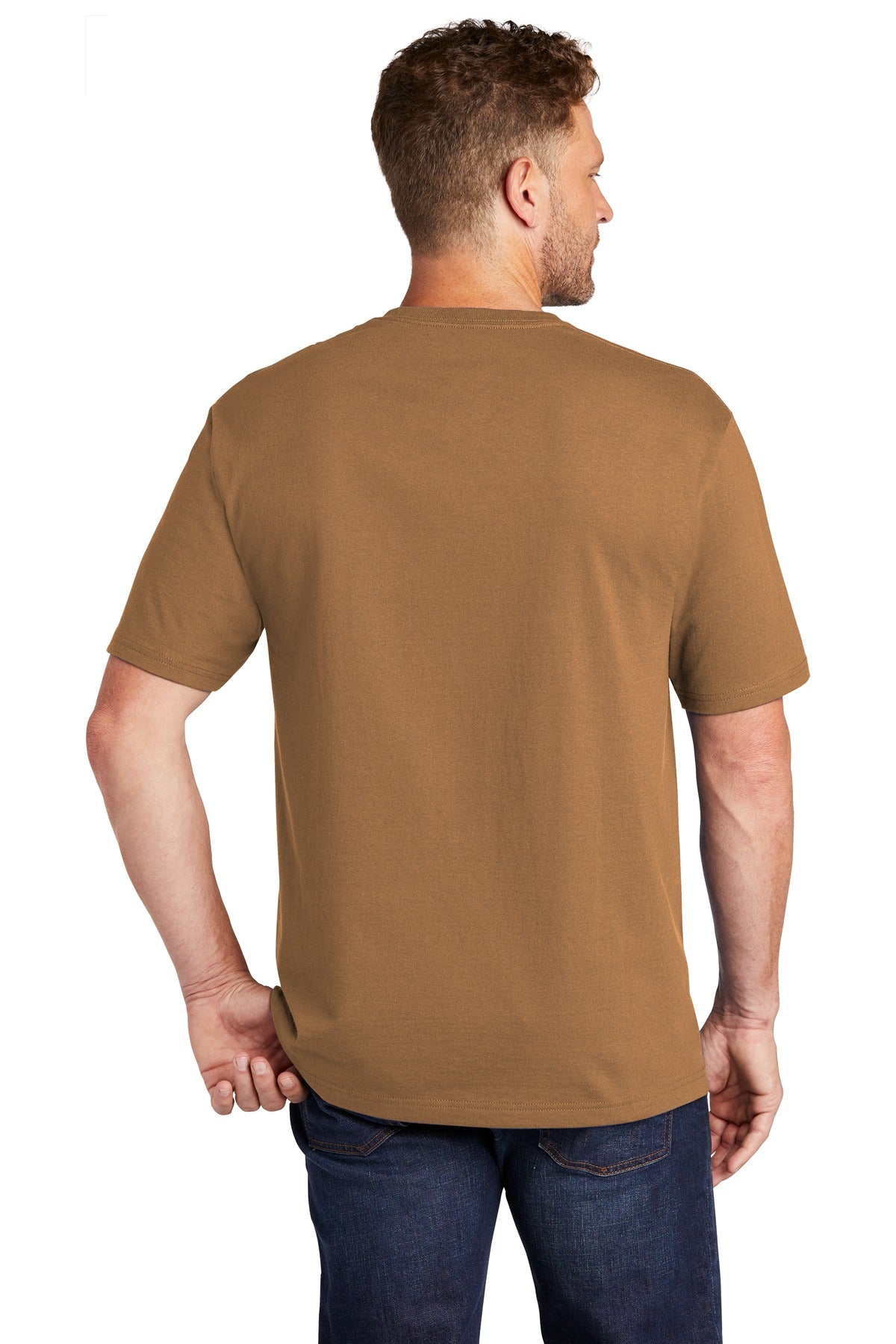 Rear View of Duck Brown CornerStone Workwear Pocket Tee CS430 plain