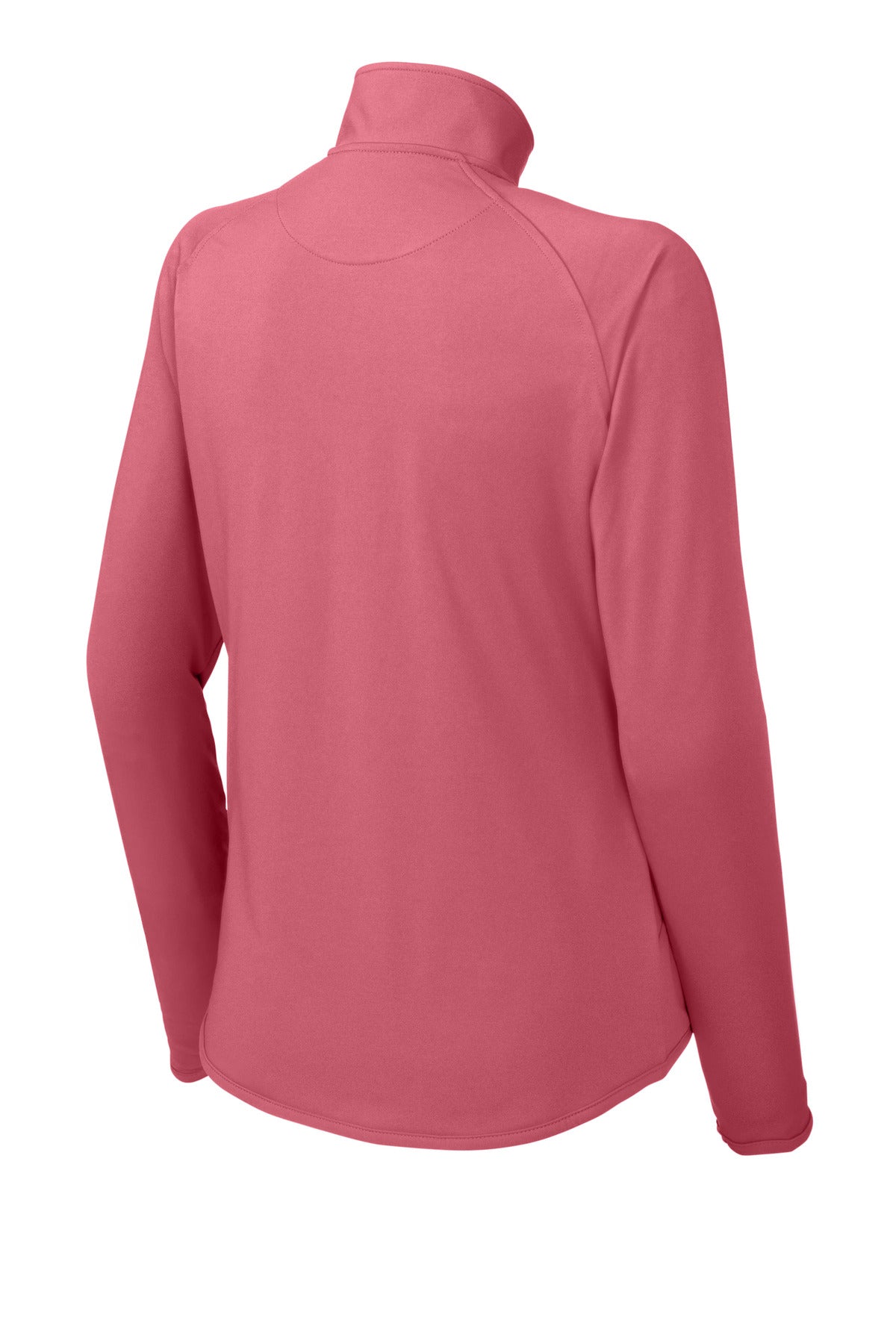 Rear View of Dusty Rose Sport-Tek Women's Sport-Wick Stretch 1/4-Zip Pullover. LST850 plain