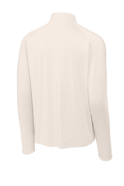 Rear View of Ecru Sport-Tek Sport-Wick Stretch 1/4-Zip Pullover. ST850