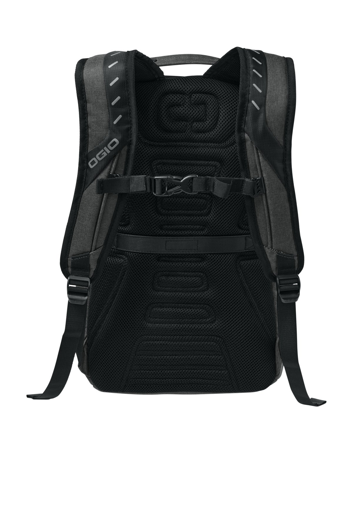 Rear View of Elect Bl/He Gy OGIO Hatch Pack. 91001