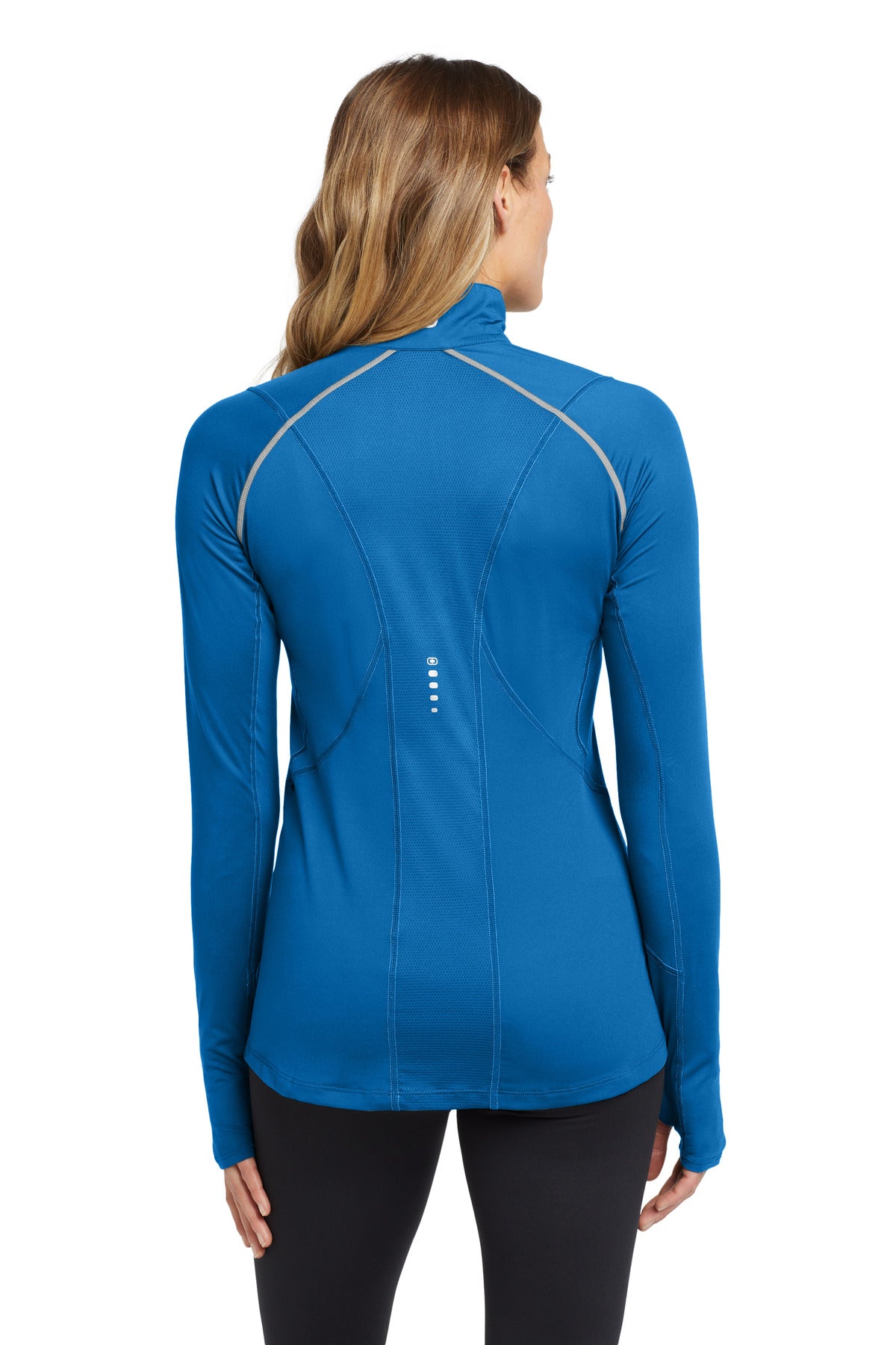 Rear View of Electric Blue OGIO Women's Nexus 1/4-Zip Pullover. LOE335 plain