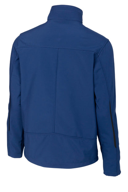 Rear View of Estate Blue Port Authority Welded Soft Shell Jacket. J324 plain