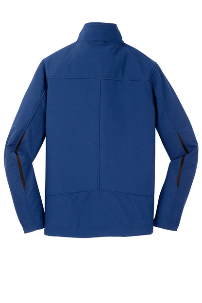 Rear View of Estate Blue Port Authority Welded Soft Shell Jacket. J324 plain