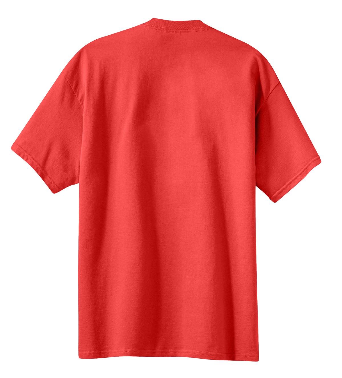 Rear View of Fiery Red Port & Co Essential Tee. PC61 plain