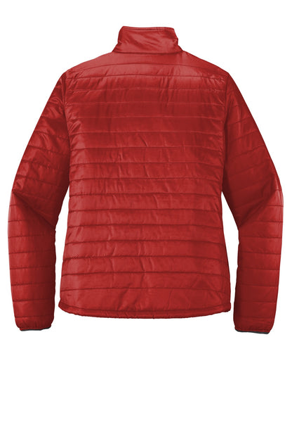 Rear View of Fire Red/Graph Port Authority Women's Packable Puffy Jacket L850 plain
