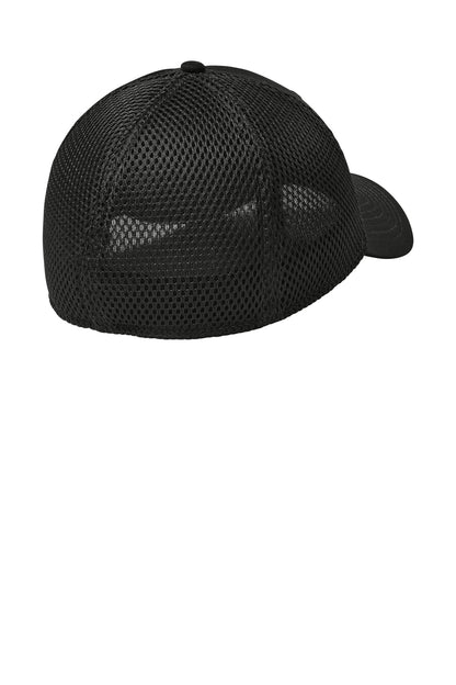 Rear View of FlagBlk/Bk New Era - Stretch Mesh Cap. NE1020 plain