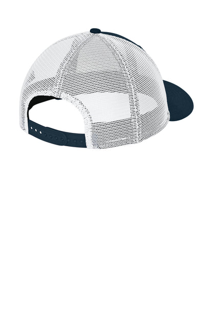 Rear View of FlagDpNv/W New Era Snapback Low Profile Trucker Cap NE207 plain