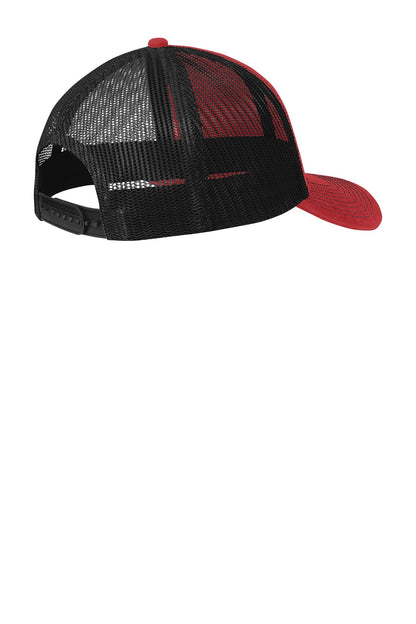 Rear View of FlameRd/Bk Port Authority Snapback Trucker Cap. C402 plain