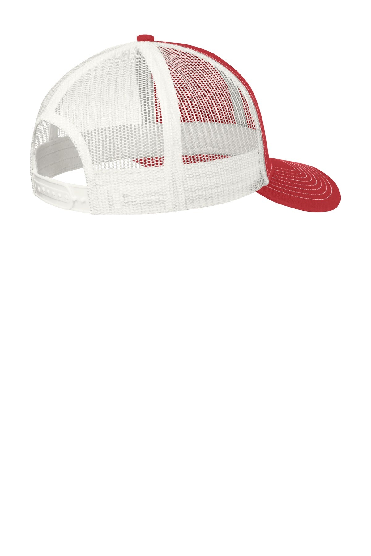 Rear View of FlameRd/Wh Port Authority Snapback Trucker Cap. C402 plain