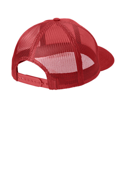 Rear View of FlameRed Port Authority Snapback Trucker Cap. C402 plain