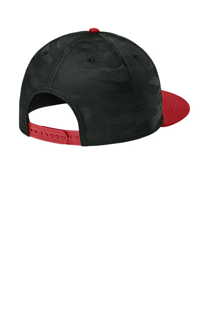 Rear View of FlgSc/BkCm New Era Camo Flat Bill Snapback Cap NE407 plain
