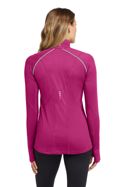 Rear View of Flush Pink OGIO Women's Nexus 1/4-Zip Pullover. LOE335 plain