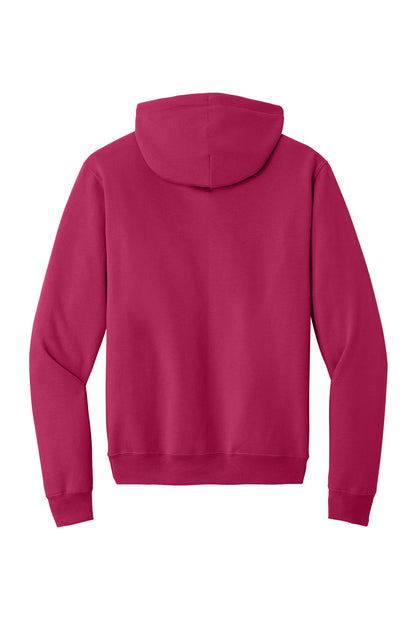 Rear View of FlushPink Port & Co Core Fleece Pullover Hooded Sweatshirt. PC78H plain