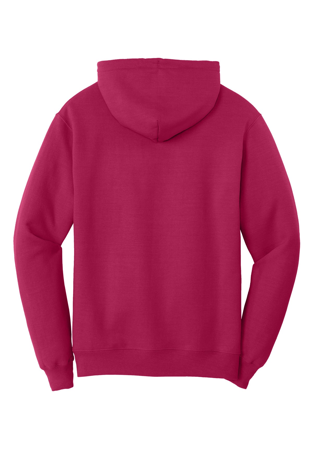 Rear View of FlushPink Port & Co Core Fleece Pullover Hooded Sweatshirt. PC78H