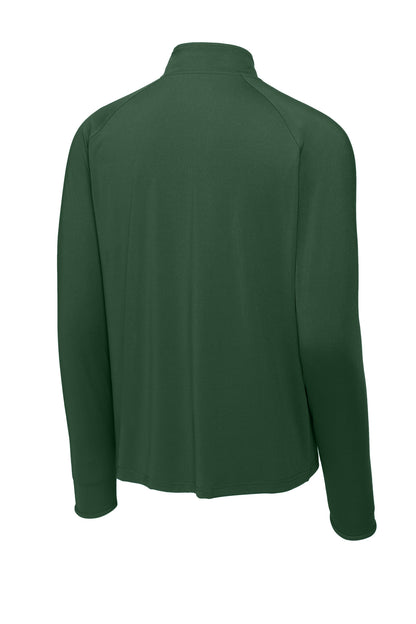 Rear View of Forest Green Sport-Tek Sport-Wick Stretch 1/4-Zip Pullover. ST850