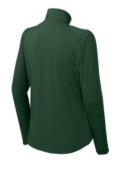 Rear View of Forest Green Sport-Tek Women's Sport-Wick Stretch 1/4-Zip Pullover. LST850 plain