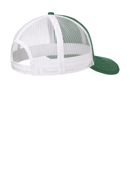 Rear View of FrGn/White Port Authority Snapback Trucker Cap. C402 plain