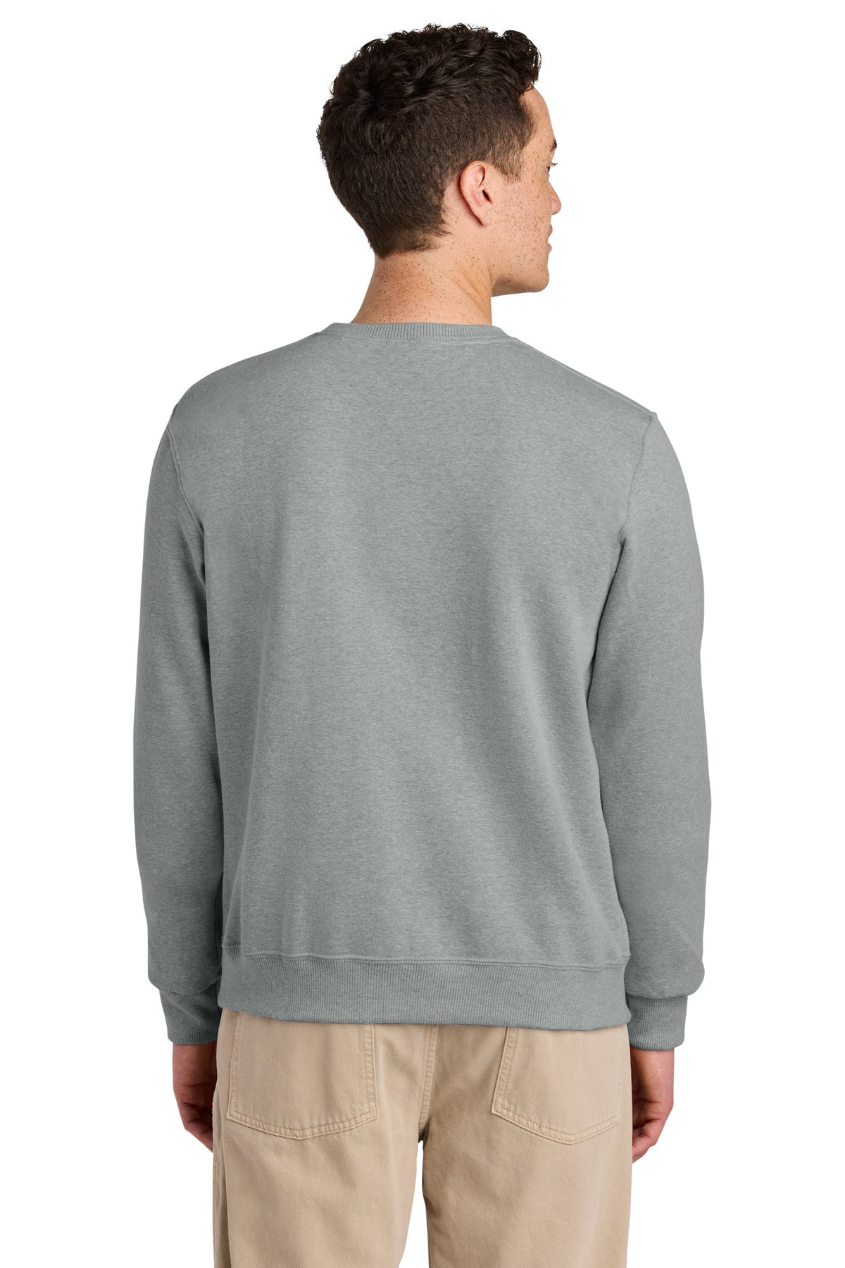 Rear View of FrstGreyHt Jerzees Eco Premium Blend Crewneck Sweatshirt 701M plain