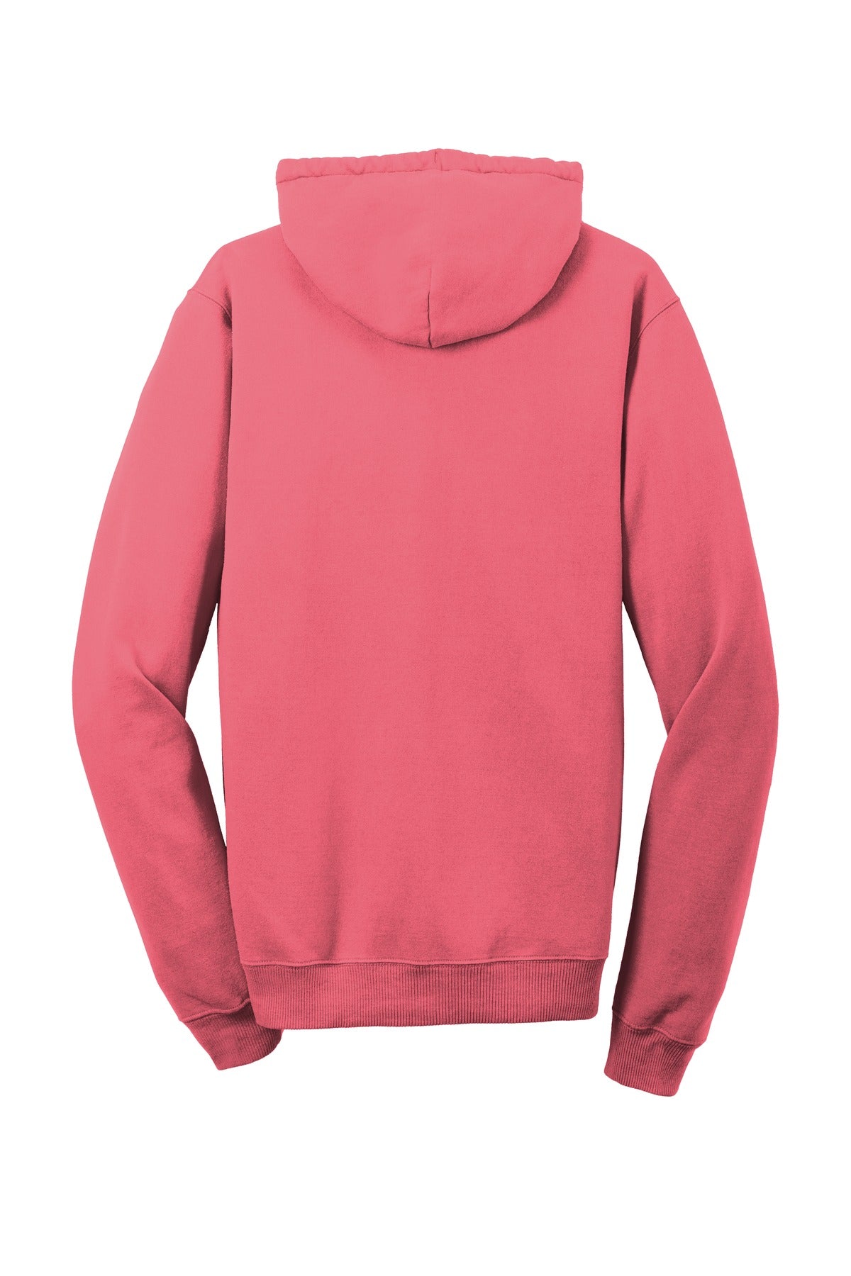 Rear View of Fruit Punch Port & Co Beach Wash Garment-Dyed Pullover Hooded Sweatshirt. PC098H plain