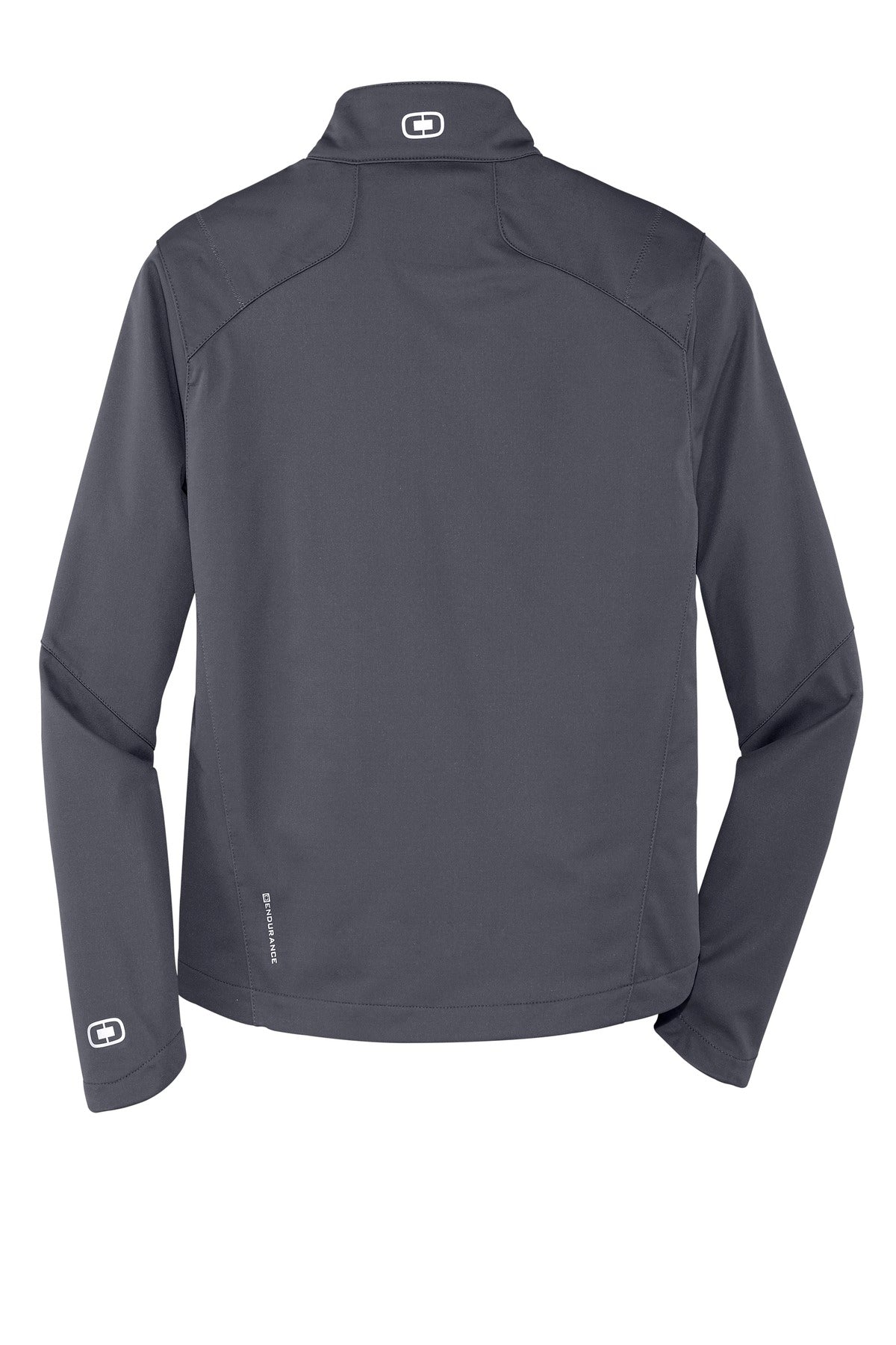 Rear View of Gear Grey OGIO Crux Soft Shell. OE720 plain