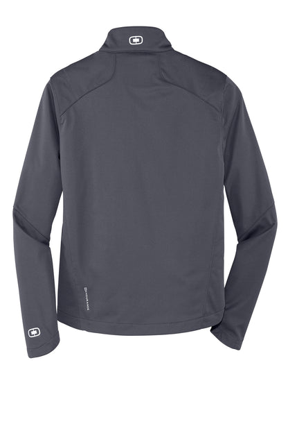 Rear View of Gear Grey OGIO Crux Soft Shell. OE720 plain