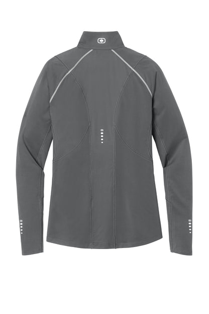 Rear View of Gear Grey OGIO Women's Nexus 1/4-Zip Pullover. LOE335 plain