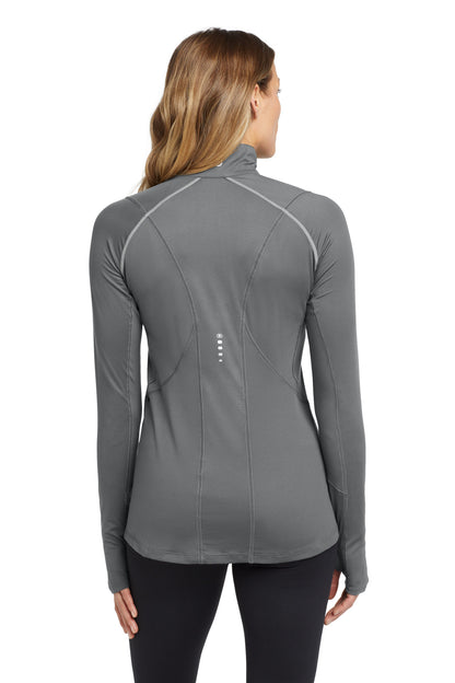 Rear View of Gear Grey OGIO Women's Nexus 1/4-Zip Pullover. LOE335 plain