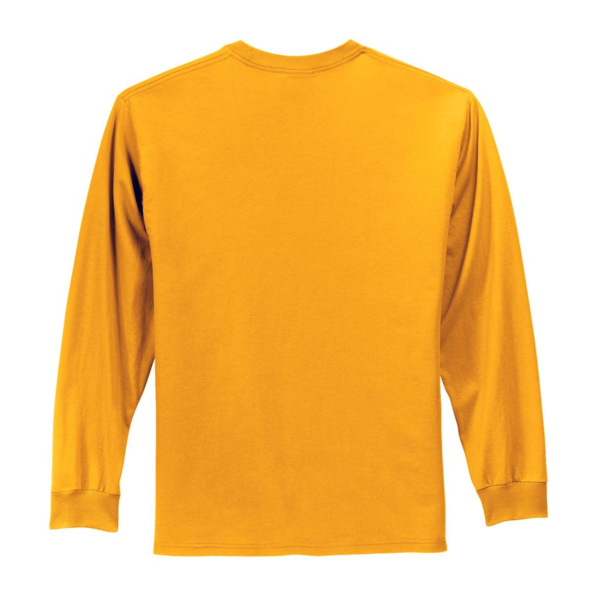 Rear View of Gold Port & Co Long Sleeve Essential Tee. PC61LS plain