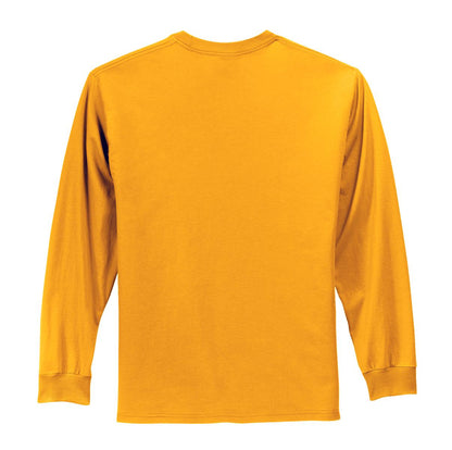 Rear View of Gold Port & Co Long Sleeve Essential Tee. PC61LS plain