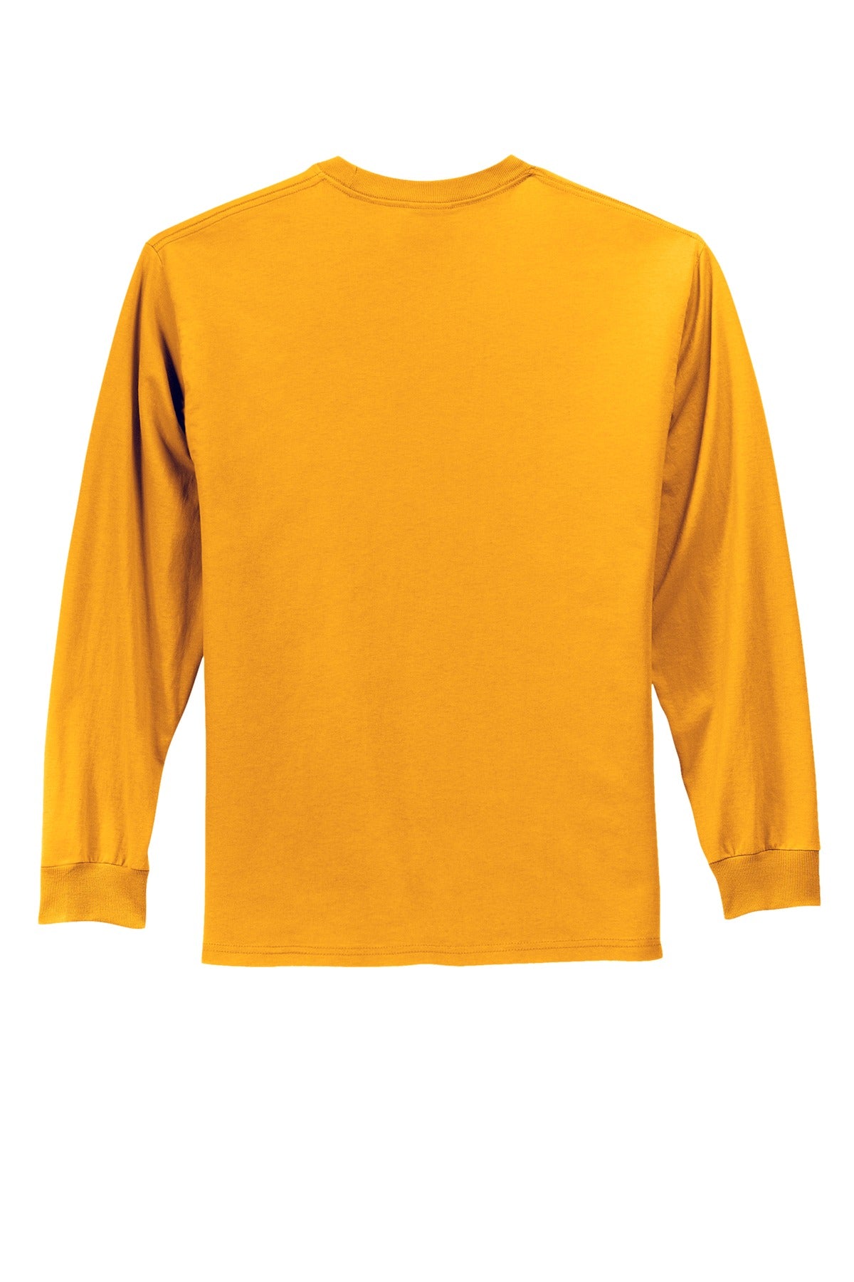 Rear View of Gold Port & Co Long Sleeve Essential Tee. PC61LS plain