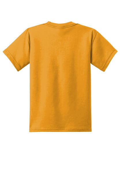 Rear View of Gold Port & Co Youth Core Blend Tee. PC55Y plain