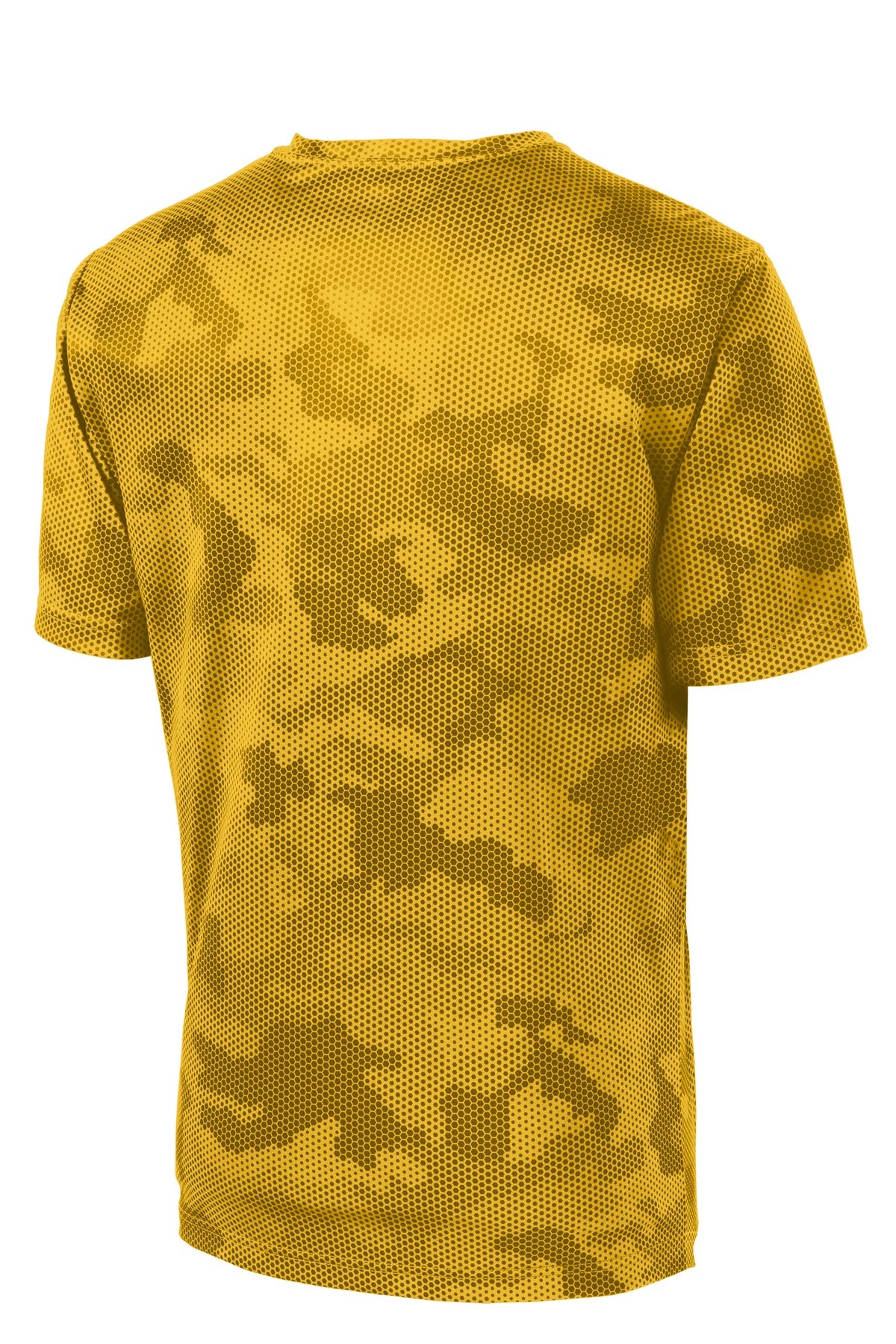 Rear View of Gold Sport-Tek CamoHex Tee. ST370 plain