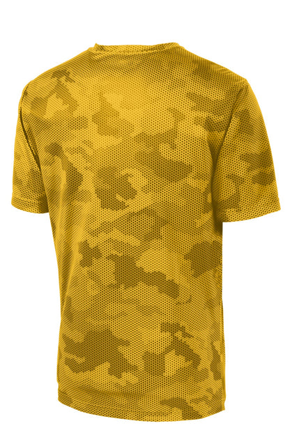 Rear View of Gold Sport-Tek CamoHex Tee. ST370 plain