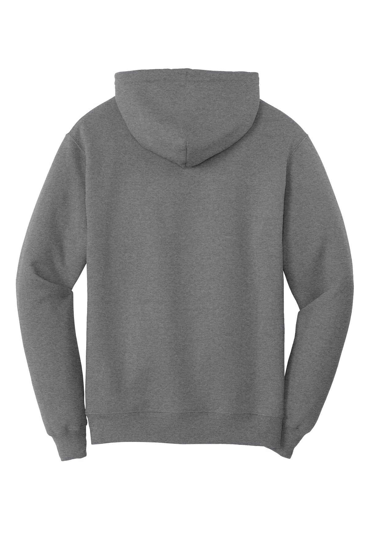 Rear View of Graphite Hthr Port & Co Core Fleece Pullover Hooded Sweatshirt. PC78H